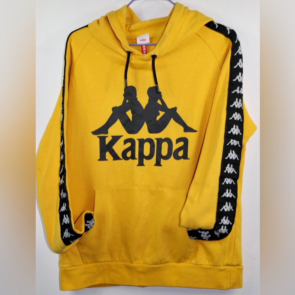 Kappa Authentic Men’s Yellow Logo Tape Hoodie Sweatshirt Size Large